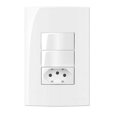 Linha Sleek – Conjuntos 4×2” – 2 interruptores paralelos 10A 250V~ + 1 tomada 2P+T 10A 250V~