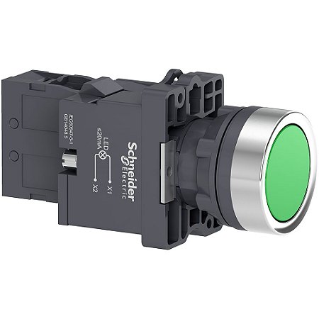 BOTÃO LUMINOSO Ø22MM PLÁSTICO, RETORNO POR MOLA, VERDE, NA, 220VCA XA2EW33M1
