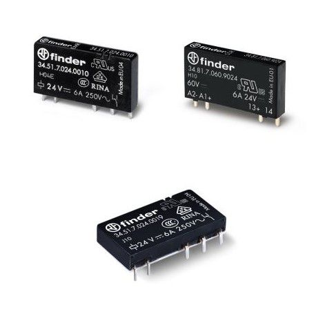 34.81.7.024.7125 348170247125 FINDER Series 34 Mini relé para circuito impresso (EMR ou SSR) 0.1-2-6 A