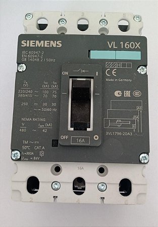 DISJUNTOR VL160X H 3VL1796-2DA36-0AA0 SIEMENS