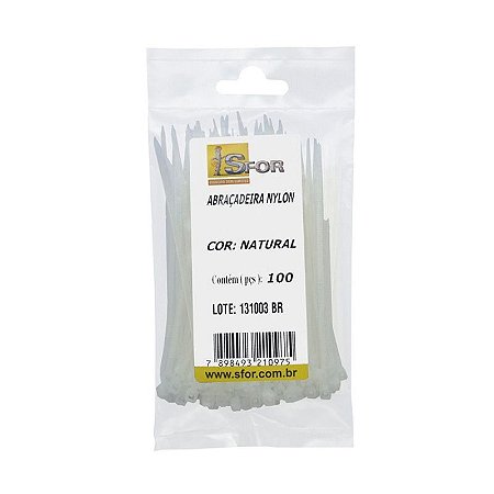 ABRAÇADEIRA NYLON 100MMX2,5 BRANCA SFOR C100