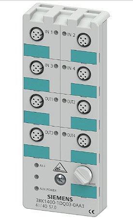 Módulo compacto Siemens AS-i K60, digital, 4 I/4 O, IP67, 4x1 entrada - 3RK1400-1DQ03-0AA3
