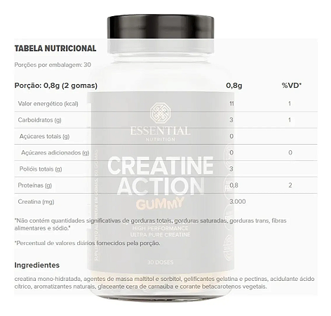 Essential Nutrition Creatine Action Gummy 60 Gomas - Fast Suplementos ...