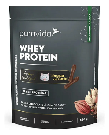 Whey Protein Isolado Chocolate Língua De Gato Puravida 450g