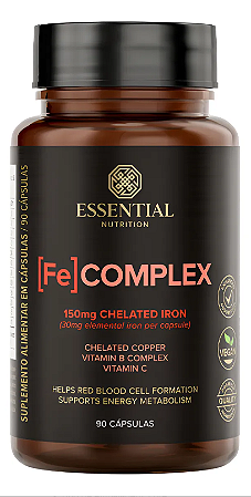 Fe Complex Essential Vegano (90 Caps) Vit C + Vit B + Cobre Sabor Sem Sabor
