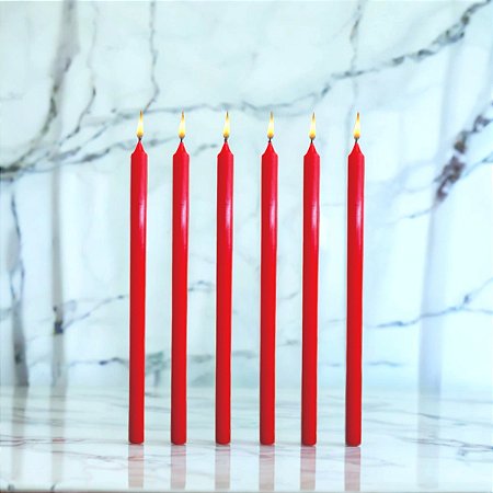 Vela Para Castiçal Vermelha 8 Unidades  26cm