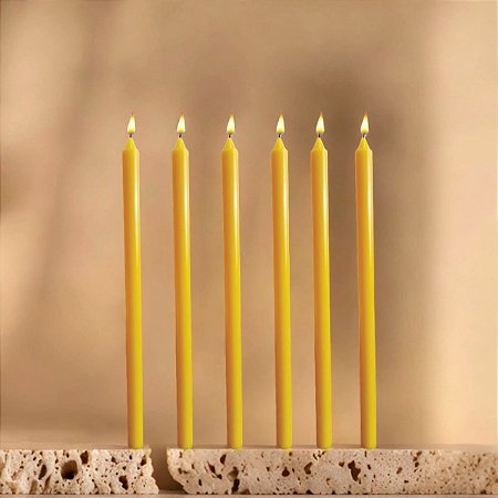 Vela par Castiçal Amarela 8 Unidades 26CM