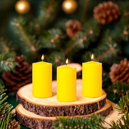 Vela Decorativa amarelo 4 uni 6cm Decoração