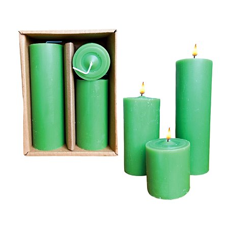 Trio de Velas Cilíndricas Verde  5cm, 10cm E 15cm Decoração Festas