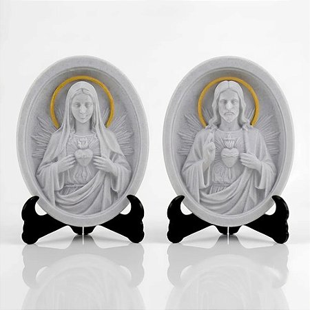 Imagem Sagrado Coração De Jesus + Imaculado Coração De Maria Marmore