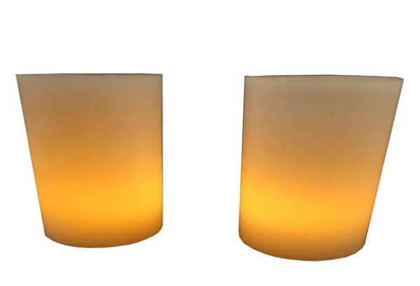 2 Vela De Led + 2 Luminária 8x8x8cm Cilíndrica  De Parafina Decoração
