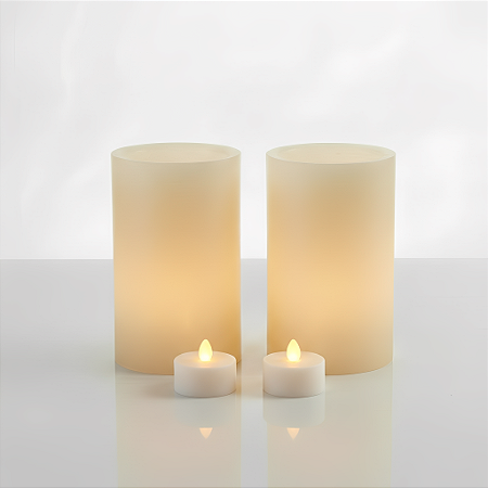 2 Vela De Led + 2 Vela Luminária 8x8x10cm Em Parafina Decoração