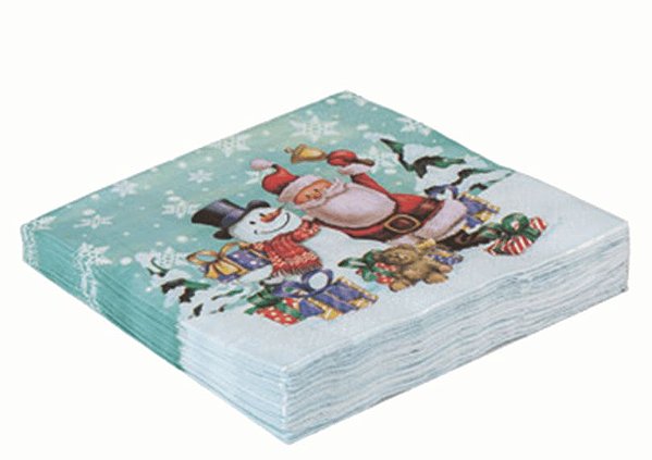 Guardanapo de Papel Folha Dupla 33x33 Bobeco de Neve com Papai Noel