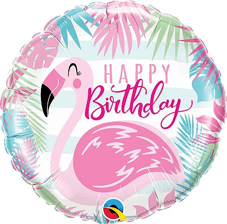 Balão Metalizado  Flamingo Rosa de Aniversário