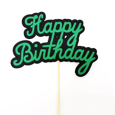Topo de Bolo Happy Birthday Verde com Preto