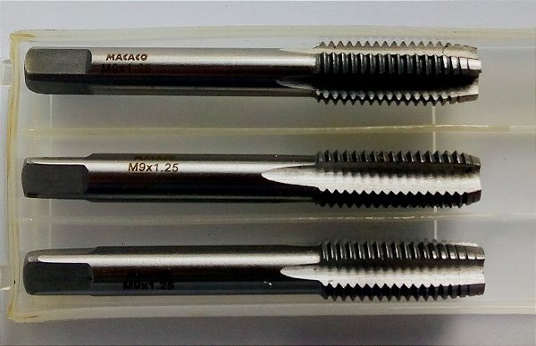 Jogo 3 Peças Macho Manual Aço Rápido Hss M 9 X 1,25 Mm Macaco