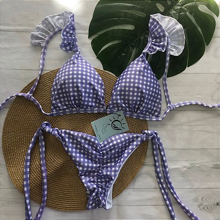 Busto Fixo com Babado e Empina Bumbum Xadrez Lilás