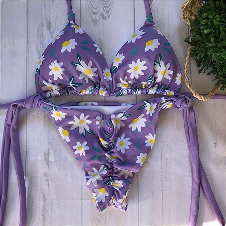 Cortininha e Empina Bumbum Floral Lilás