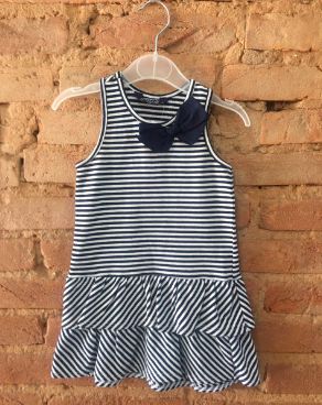 vestido listrado azul marinho e branco