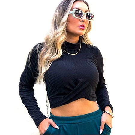 Cropped Gola Alta Transpassado Preto