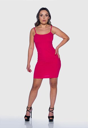 Vestido Feminino Canelado Alcinha Rosa Pink