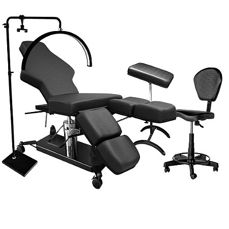 PT 19 - Kit Promo Maca Hidráulica Tatuagem Mocho Apoio Braço Preto Luminária