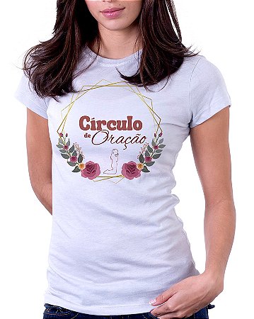 Camiseta Baby Look Básica Soft - Círculo de oração ( Arco Floral Mulher de Joelhos)