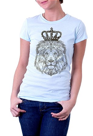 Camiseta Baby Look Básica Soft - Leão + Coroa (Montagem)