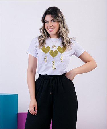 Camiseta Baby Look Básica Soft - Paz, Gratidão, Amor (Imagem corações)