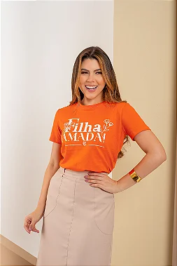 Camiseta Baby Look Algodão Fio 30 Laranja - Filha Amada