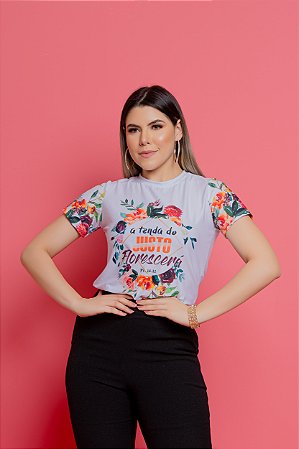 Camiseta Baby Look Básica Soft - A tenda do Justo Florescerá (Mangas Estampadas)