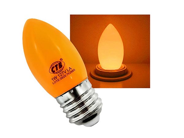 Lâmpada LED Vela 1W Laranja 127V