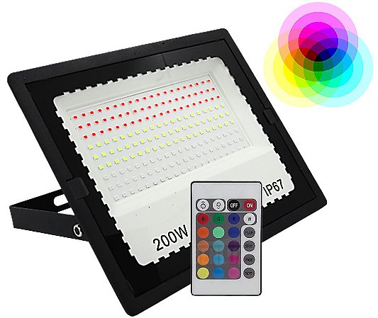 Refletor Holofote LED 200W RGB Com Controle IP67