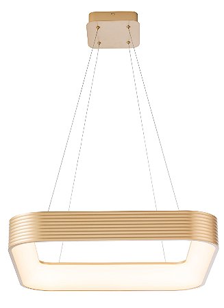 Pendente Quadrado 60x8.5cm Dourado Metal Acrilico Led 35w 2300lm 3000k Bivolt Cabo: 150 Cm