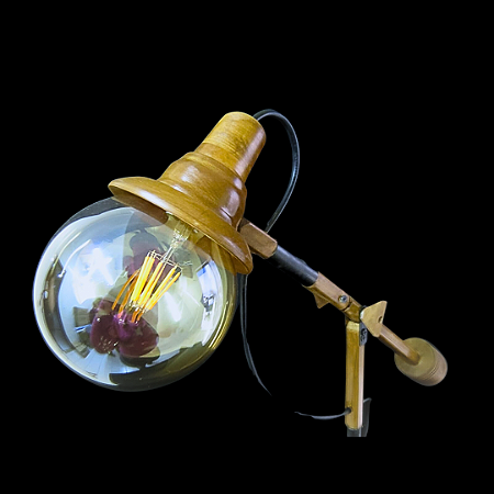 Luminária articulável de madeira artesanal bocal E27 - G - 59 x 59 cm