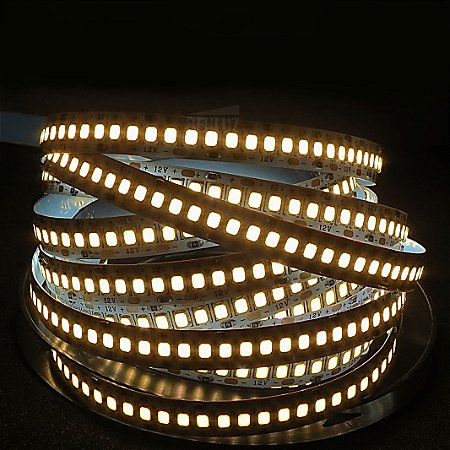 Fita 240 Leds Por Metro Branco Quente 3000K Sem Silicone Rolo Com 5 Metros 12V