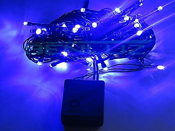 Cordão sequencial 100 LEDs Fio Verde 9,2 Metros Azul 110V - Uso interno