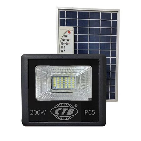Refletor Holofote LED 200W Placa Solar Branco Frio a Prova D'água IP66