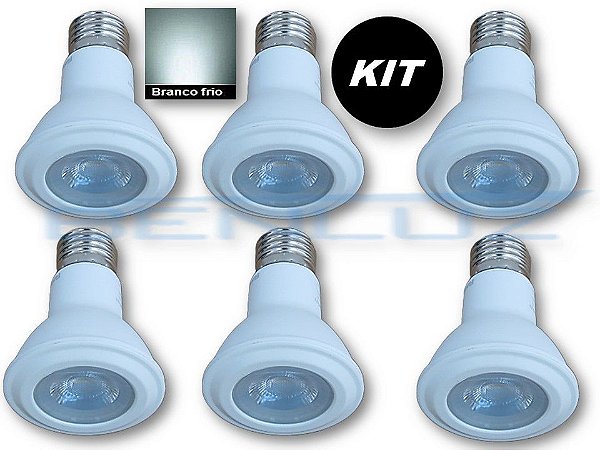 𝐊𝐈𝐓 - 6 Lâmpadas Led PAR20 7W Branco Frio Bivolt