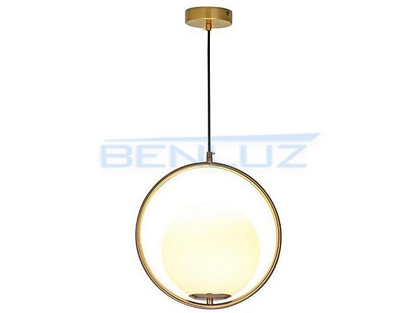 Pendente 35cm Dourado Branco Vidro E27