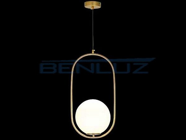 Pendente 26×40cm Dourado Branco Vidro E27