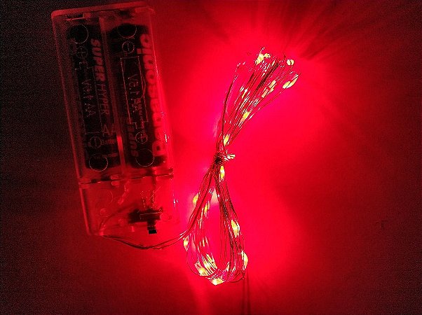 Cordão de Cobre 30 LEDs Fio de Fada 3 metros vermelho Pilha - Uso interno