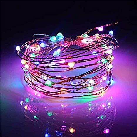 Cordão de cobre 50 LEDs fio de fada 5 metros colorido pilha