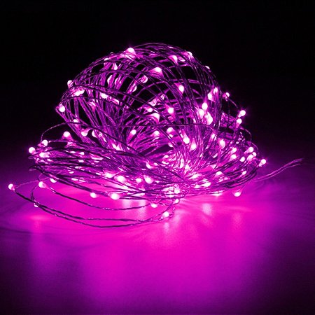 Cordão de cobre 50 LEDs fio de fada 5 metros rosa pilha - Uso interno