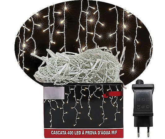 Cascata Branco Quente 400 LEDS Fixo 31V Blindada A Prova d' Água Com Tomada Macho e Fêmea