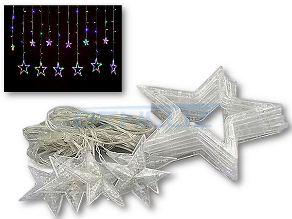 Cascata Sequencial de Estrelas 138 LEDS com 8 Funções Colorida 127V