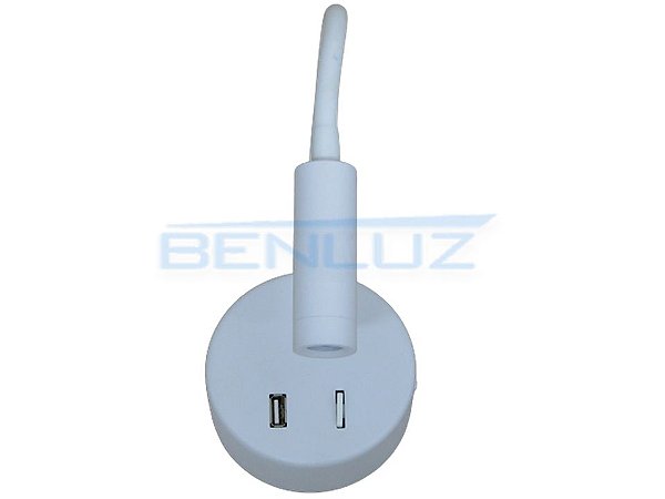 Luminária Branca LED 3W de Cabeceira Orientável com saída USB Branco Quente