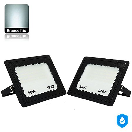 KIT Com 2 Refletores Holofote LED 50W Branco Frio a Prova D'água IP66