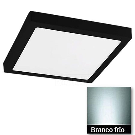 Luminária Plafon 24W LED 30x30 Quadrado Sobrepor Borda Preta Branco Frio