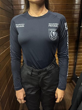 CAMISETA MANGA LONGA SEGURANÇA PRIVADA  FEMININA FPS50 PRETA